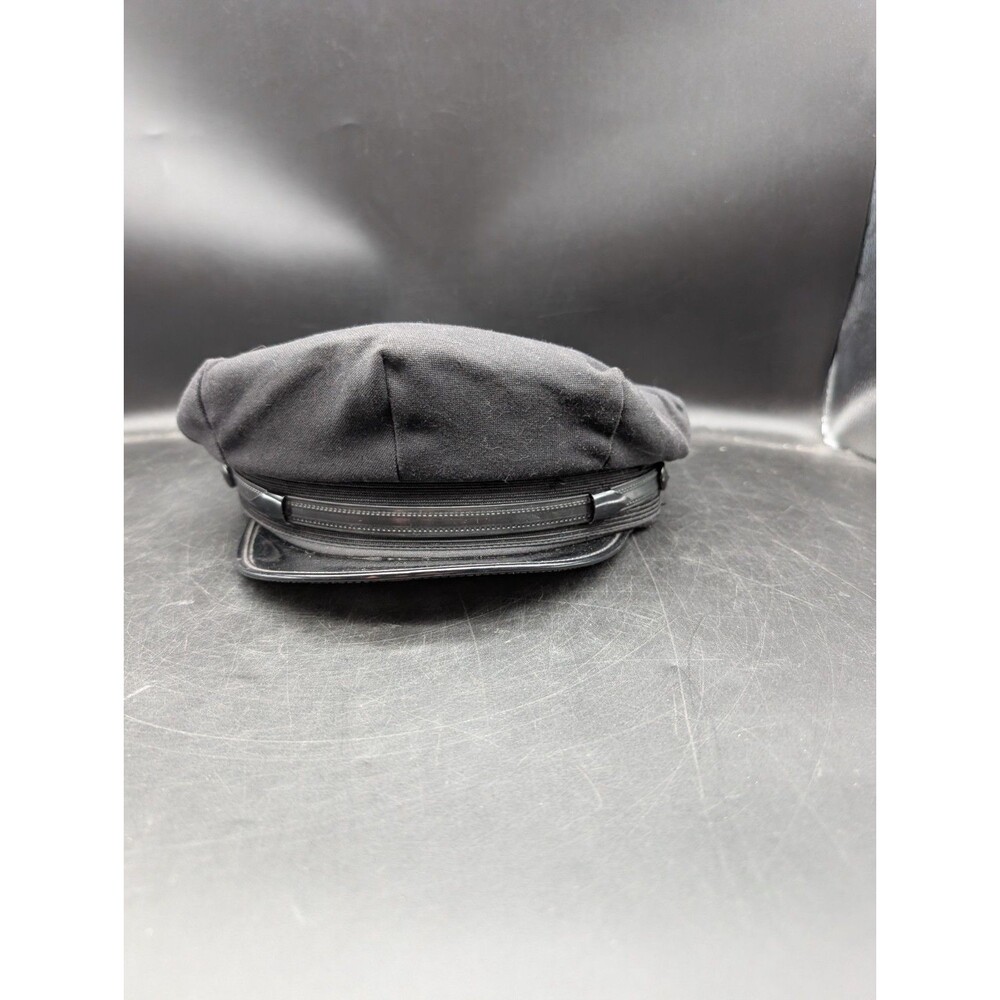 United Hatters Mens Dress Cap Black Medium Leather Vintage RARE